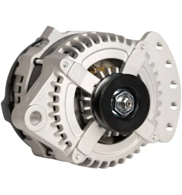 Singer Alternators 320amp hairpin alternator - High-output alternator with silver housing, black serpentine pulley, internal fan, robust build - Ideal for enhanced vehicle performance.