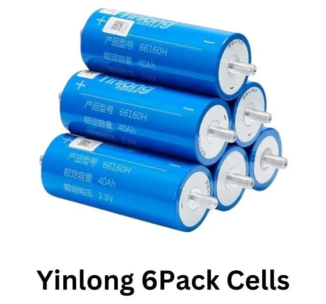 Yinlong 66160H LTO Battery Cells - 2.3V, 40Ah, LTO chemistry - Blue cylindrical case, threaded post terminals, top placement.